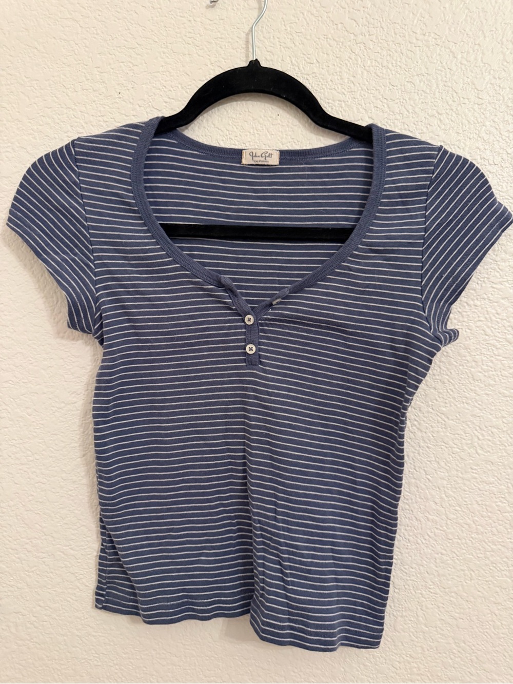 Brandy Melville Blue & White Striped Short Sleeve Henley Tee